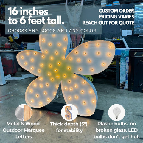 Custom Marquee Sign Shape Logo Symbol | 4ft Wooden Marquee Letters 3ft Metal Marquee Letters 5ft Metal Light Up Letters 6ft Marquee Number