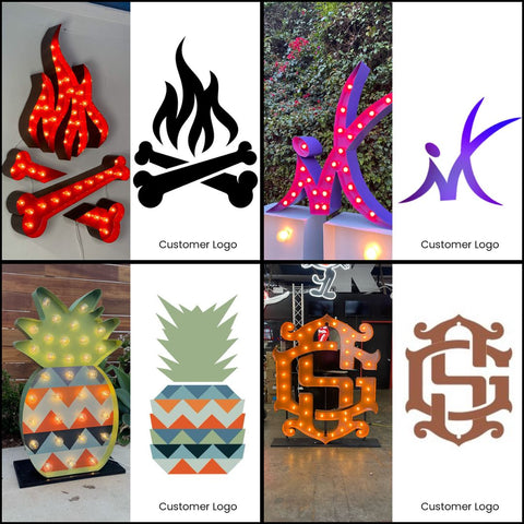 Custom Marquee Sign Shape Logo Symbol | 4ft Wooden Marquee Letters 3ft Metal Marquee Letters 5ft Metal Light Up Letters 6ft Marquee Number