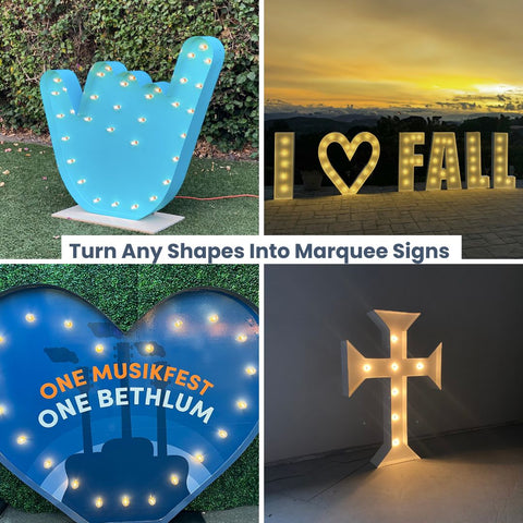 Custom Marquee Sign Shape Logo Symbol | 4ft Wooden Marquee Letters 3ft Metal Marquee Letters 5ft Metal Light Up Letters 6ft Marquee Number