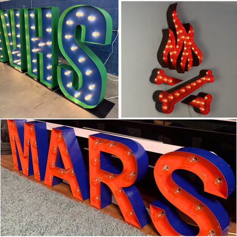 Custom Large Marquee Letters with Printed Face | 3ft 4ft 5ft 6ft Light Up Letters Metal & Wooden Marquee Numbers Logo Sign