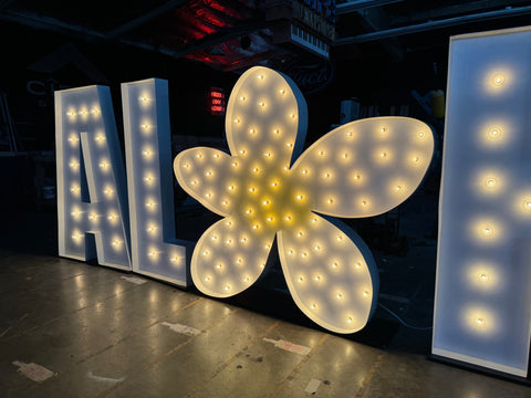 ALOHA Giant Marquee Letters 4ft 5ft Tall | ALOHA Sign | Giant Light Up Flower Plumeria | Large Marquee Letters with Lights | Hawaiian Decorations