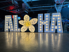 ALOHA Giant Marquee Letters 4ft 5ft Tall | ALOHA Sign | Giant Light Up Flower Plumeria | Large Marquee Letters with Lights | Hawaiian Decorations