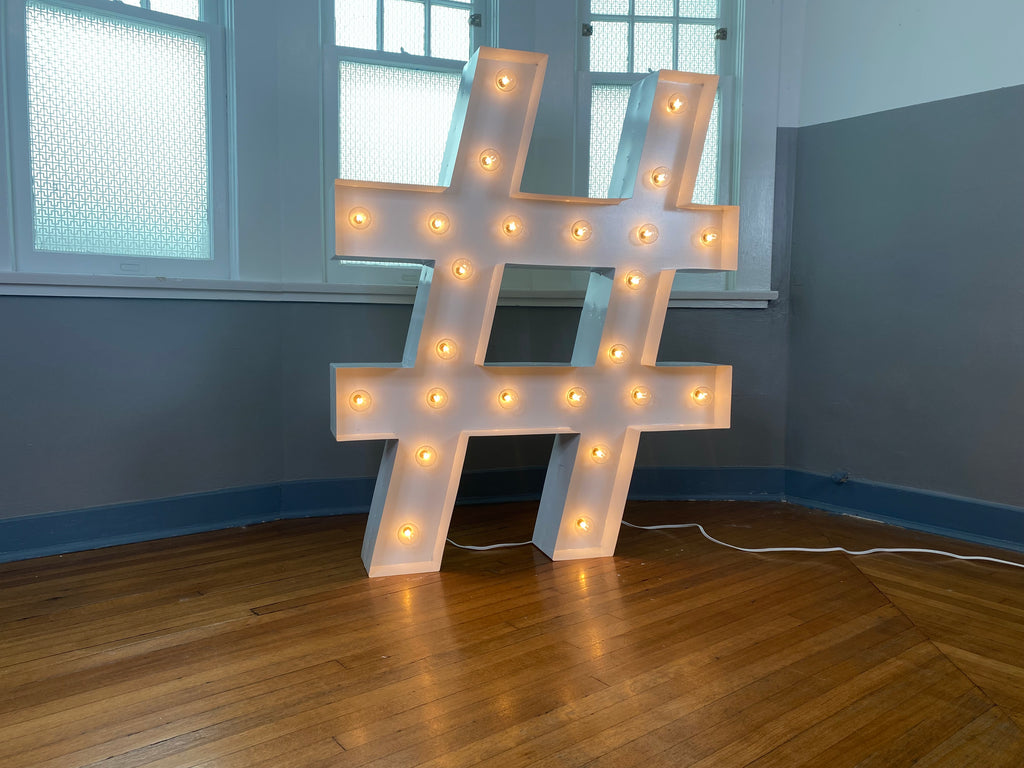 Giant Light Up Hashtag | Giant 4ft 5ft tall Hashtag Marquee Shape Symbol