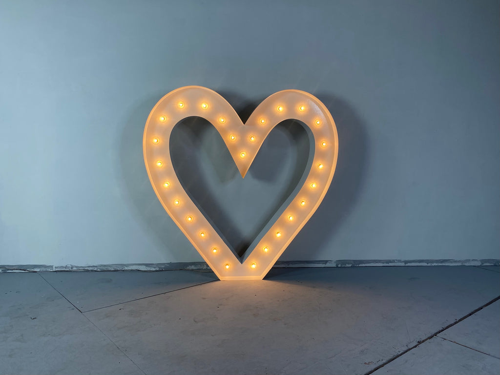 Giant 4ft tall Marquee Heart Shape Symbol | Light Up Marquee Heart (Hollow Heart)