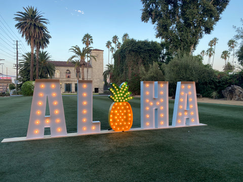 ALOHA Giant Marquee Letters 4ft 5ft Tall | ALOHA Sign | Giant Light Up Pineapple | Large Marquee Letters with Lights | Hawaiian Decorations