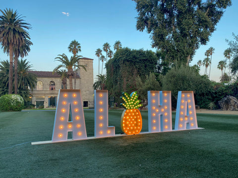 ALOHA Giant Marquee Letters 4ft 5ft Tall | ALOHA Sign | Giant Light Up Pineapple | Large Marquee Letters with Lights | Hawaiian Decorations